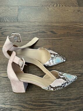 Pink Suede & Snakeskin Block Heel Pumps